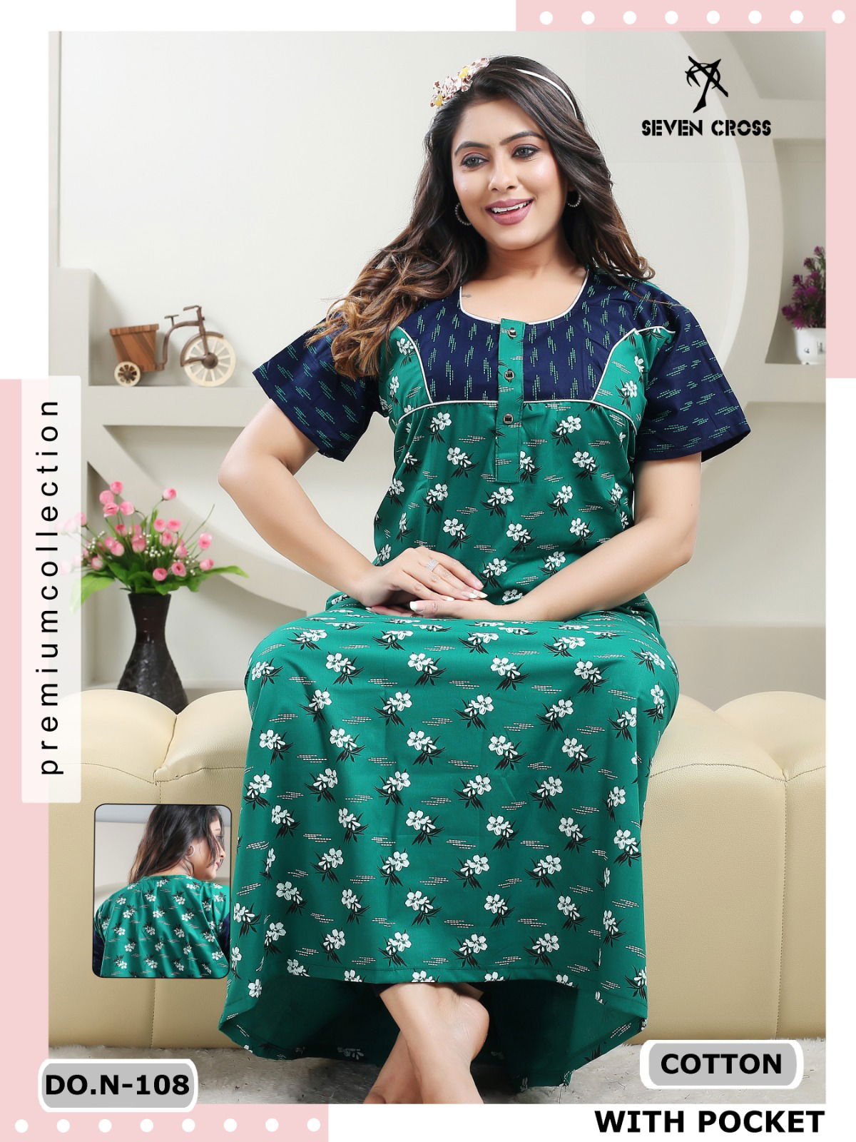 Cotton 101 Seven Cross Night Wear Printed Cotton Nighty Wholesale Market In Surat
